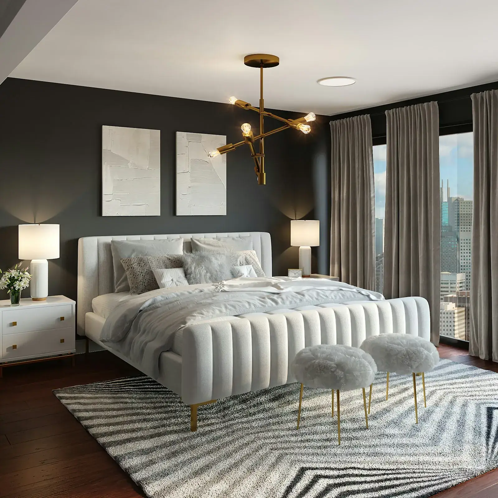 Bedroom in a completed residence